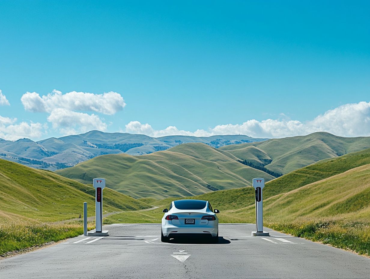 Map showing charging stations for electric vehicles on long trips