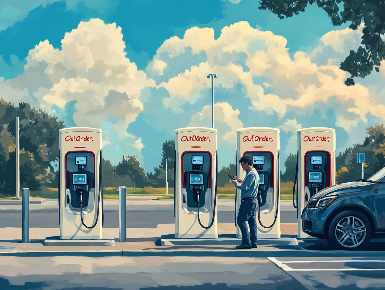 An illustration showing common issues faced at EV charging stations.