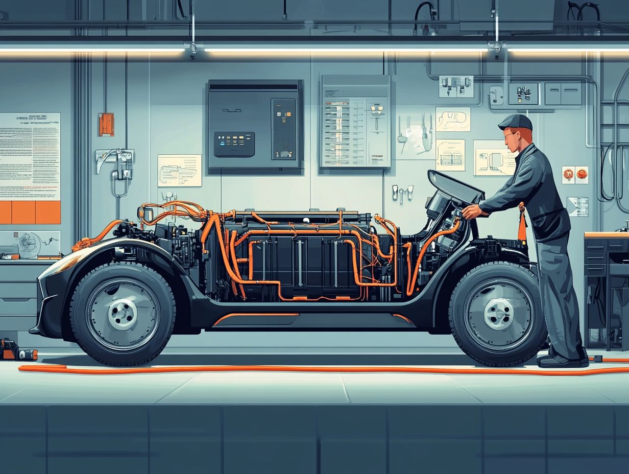 A technician performing maintenance on an electric vehicle