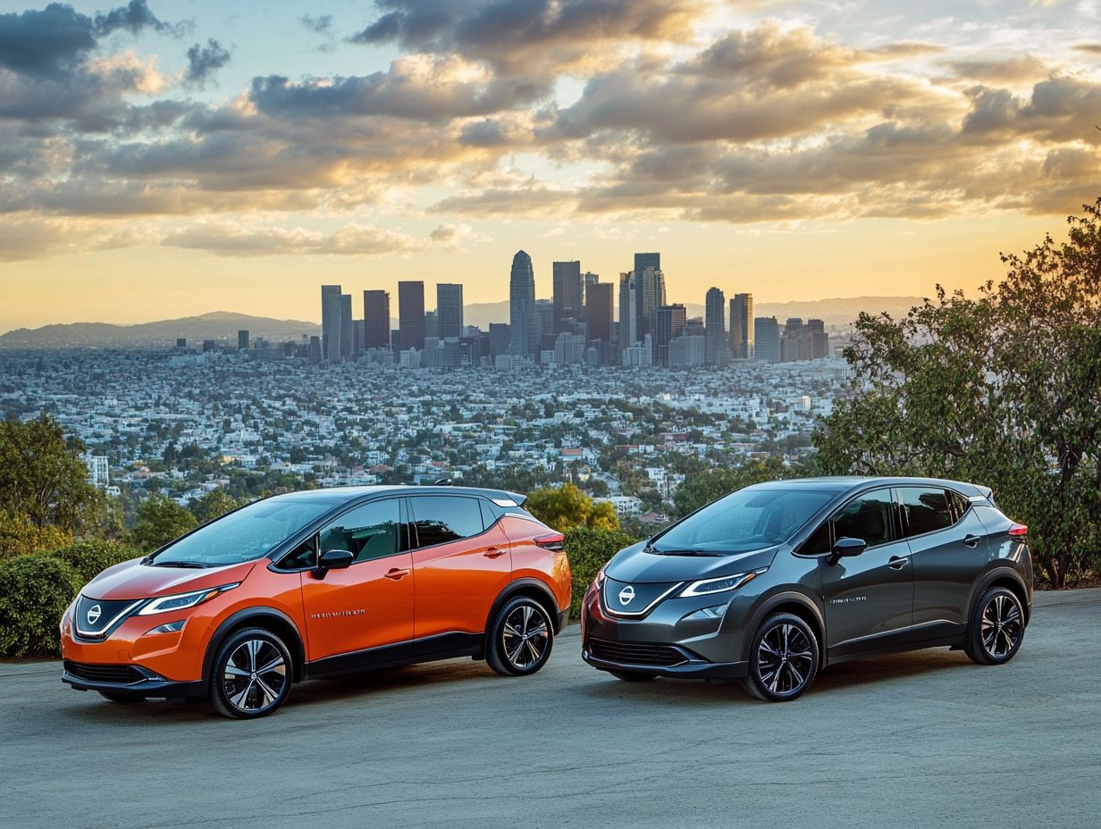 Comparison image of safety ratings between Nissan and Chevrolet electric cars.