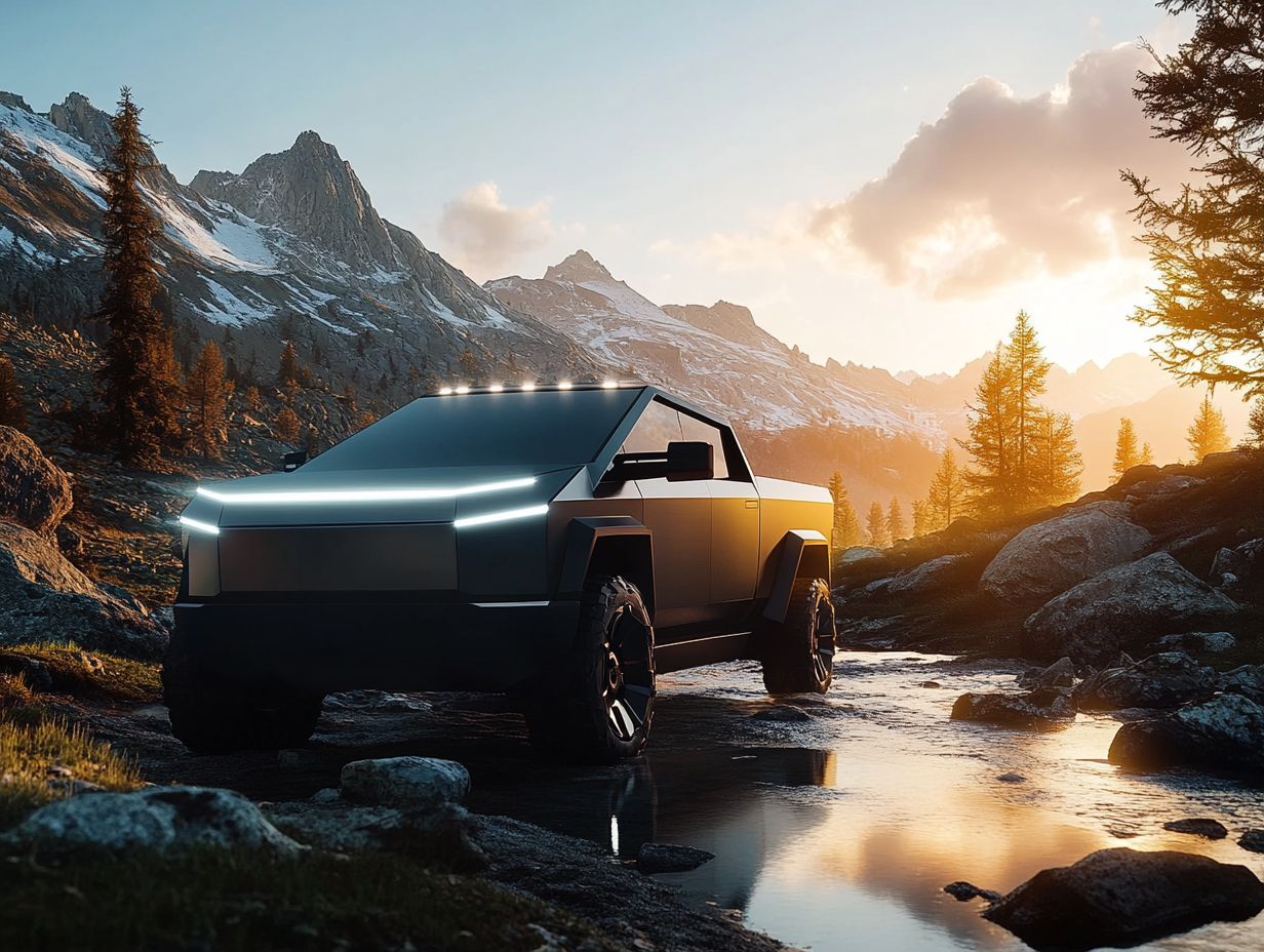 Rivian R1T off-roading in a scenic landscape