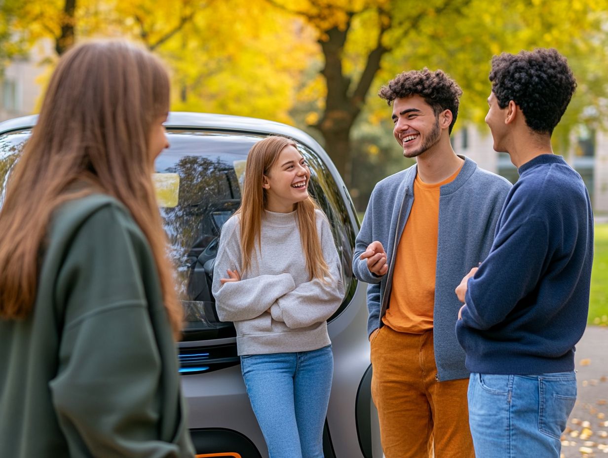 Image of the safest electric cars suitable for college students, including Kia Niro and Hyundai Kona.