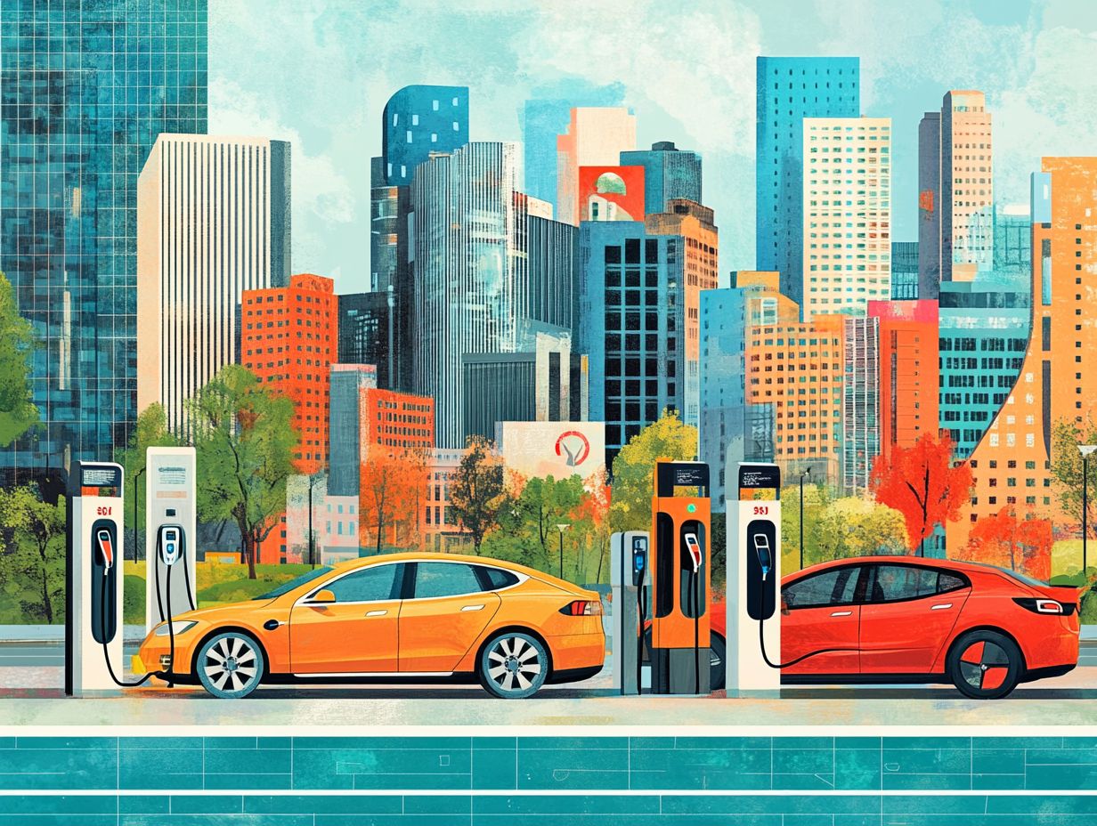 Illustration of various types of EV charging stations and networks