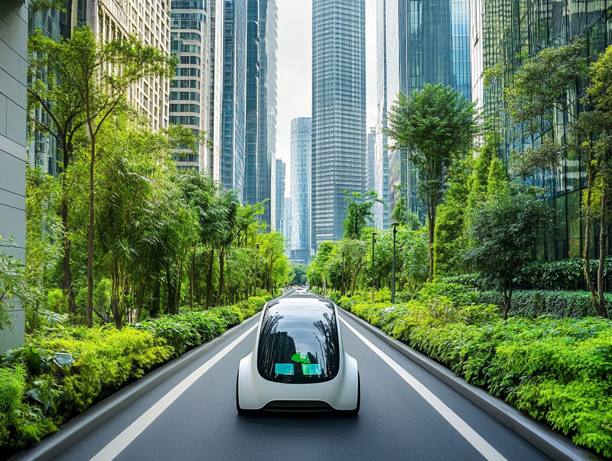 An illustration depicting the benefits of autonomous electric vehicles, showcasing economic, environmental, and transportation enhancements.